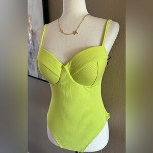 Neon yellow bustier bodysuit